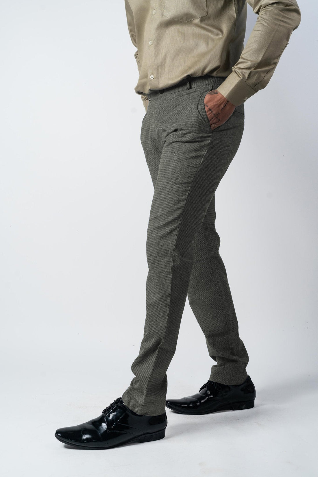 Grey Color Dual Texture Blend Cotton Pant for Men - Punekar Cotton