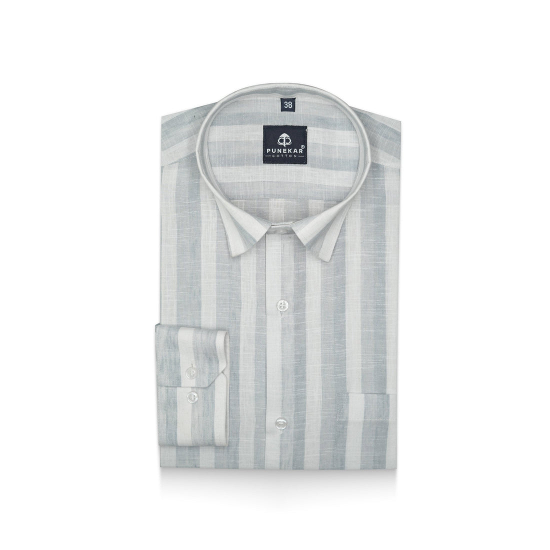 Grey Color Vertical Cotton Stripe Shirt For Men - Punekar Cotton