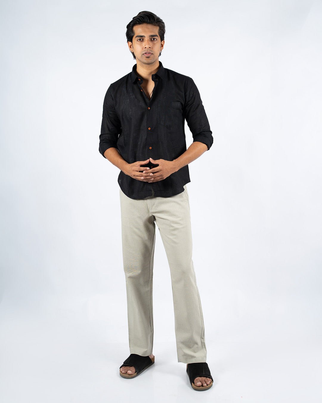 Grey Everyday Cotton Linen Straight-Fit Pants for Men - Punekar Cotton