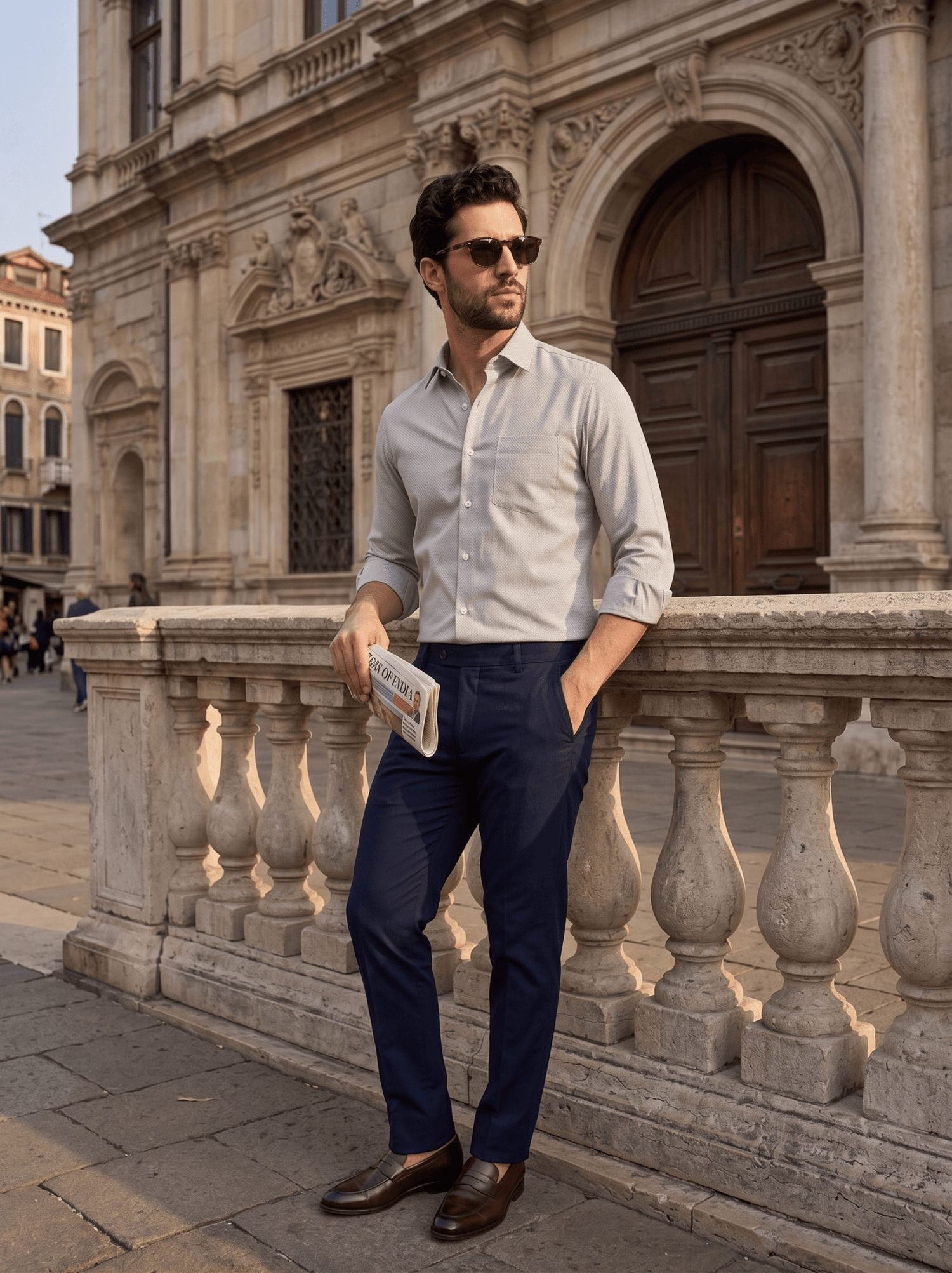 Grey MattMini Textured Cotton Tencel Shirt For Men - Punekar Cotton