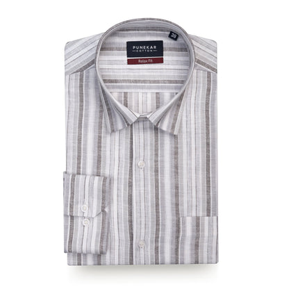 Grey Striped Blend Cotton Shirt for Men - Punekar Cotton
