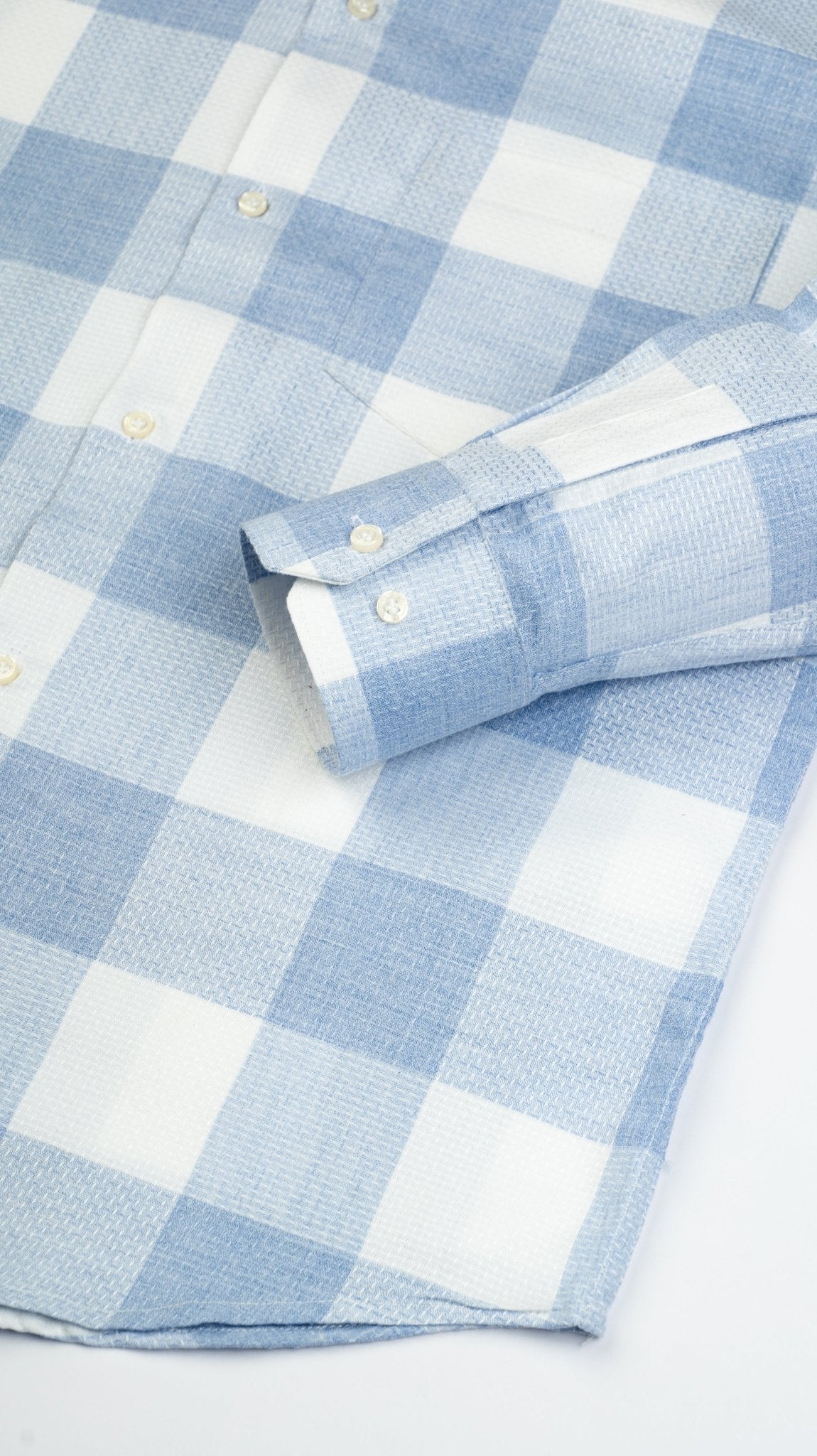 Light Blue Color Checks Pure Cotton Shirt For Men - Punekar Cotton