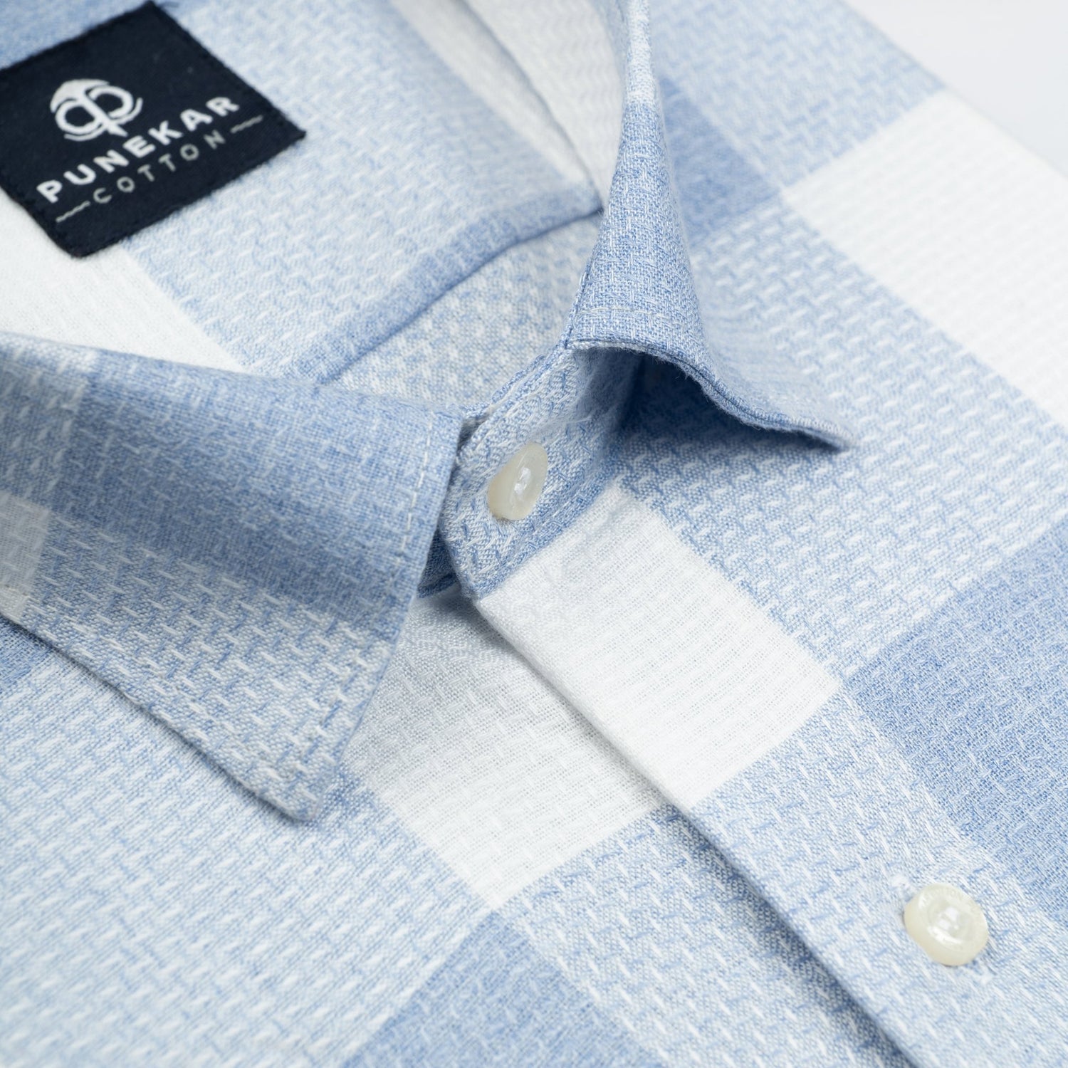 Light Blue Color Checks Pure Cotton Shirt For Men - Punekar Cotton