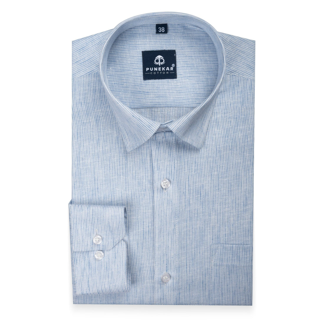 Light Blue Color Hand Woven Cotton Stripe Shirt For Men - Punekar Cotton