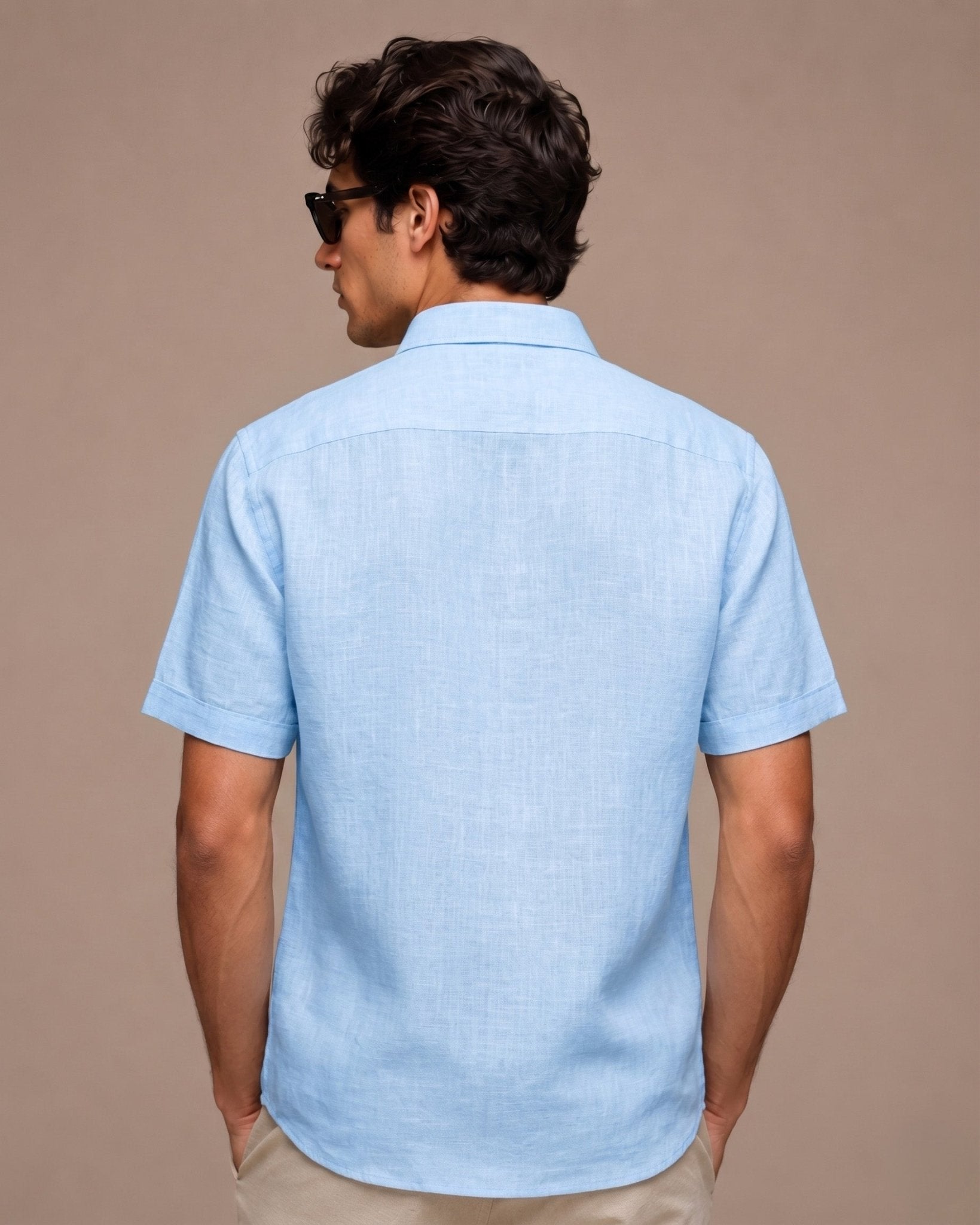 Light Blue Color Linen Formal Half Sleeves Shirt For Men - Punekar Cotton