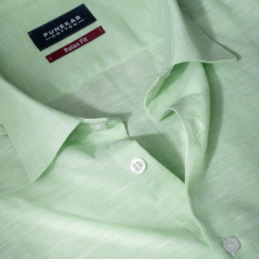 Light Green Color Classic Lyocell Linen Feel Shirt For Men - Punekar Cotton