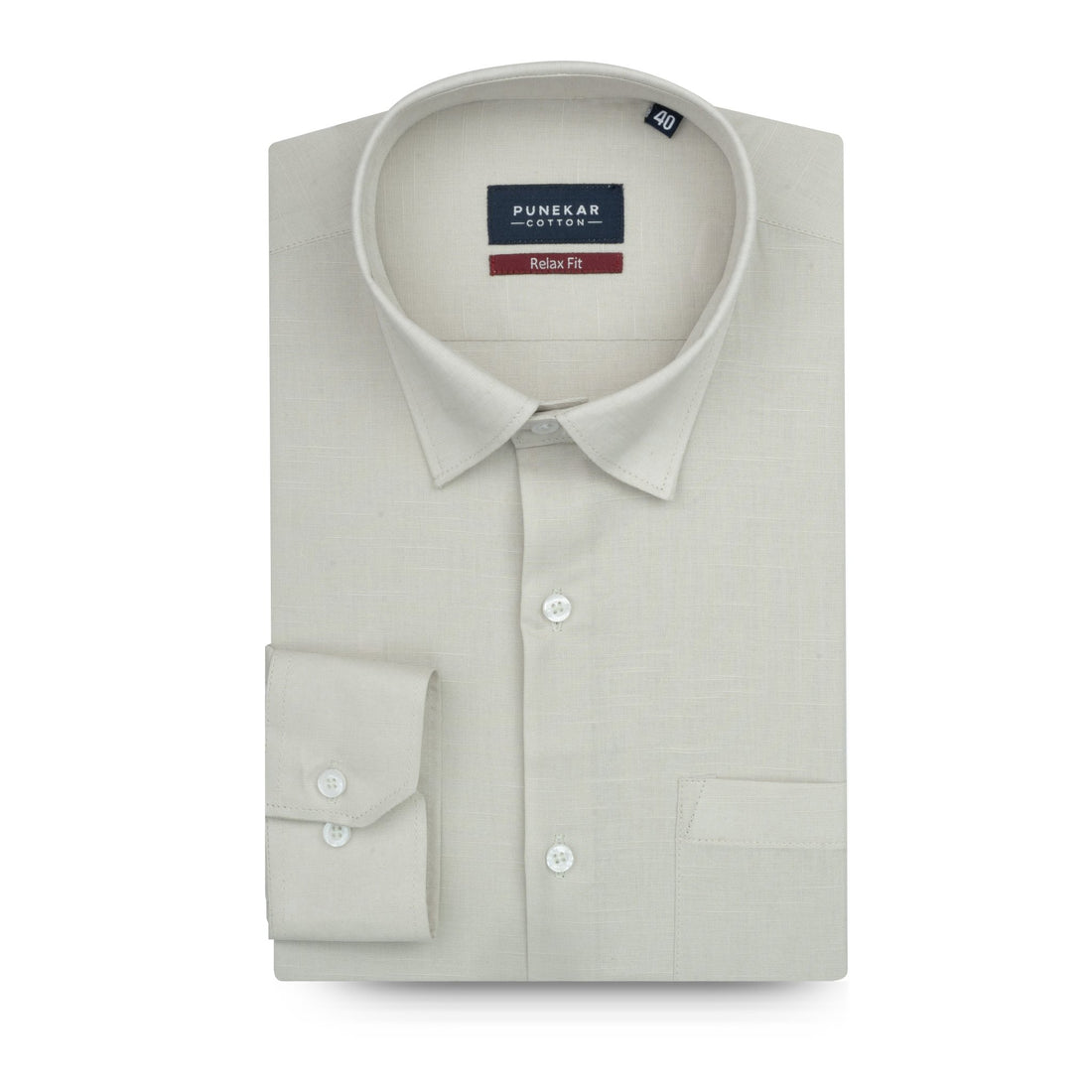 Light Grey Color Solid Cotton Linen Shirt For Men - Punekar Cotton