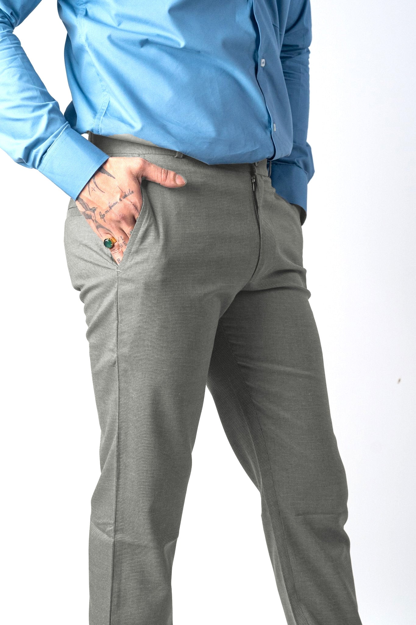 Light Grey Color Wicking Texture Blend Cotton Pant for Men - Punekar Cotton