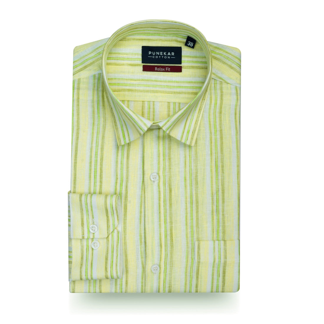 Light Lime Striped Blend Cotton Shirt for Men - Punekar Cotton