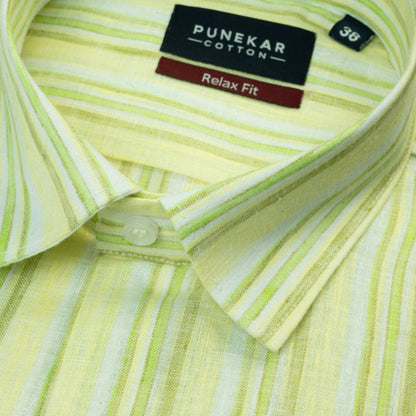 Light Lime Striped Blend Cotton Shirt for Men - Punekar Cotton