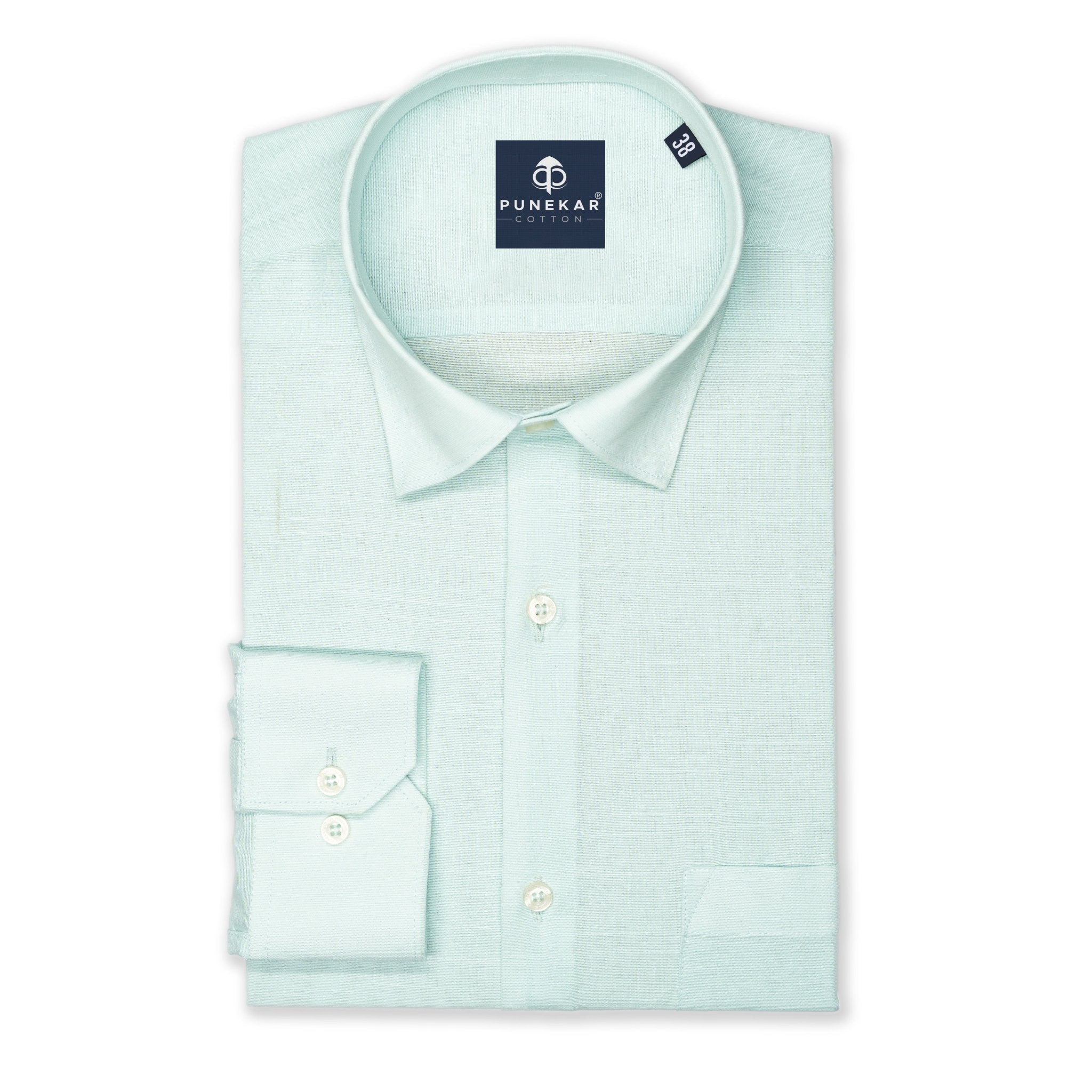 Light Mint Color Lining Texture Pure Cotton Shirt For Men - Punekar Cotton