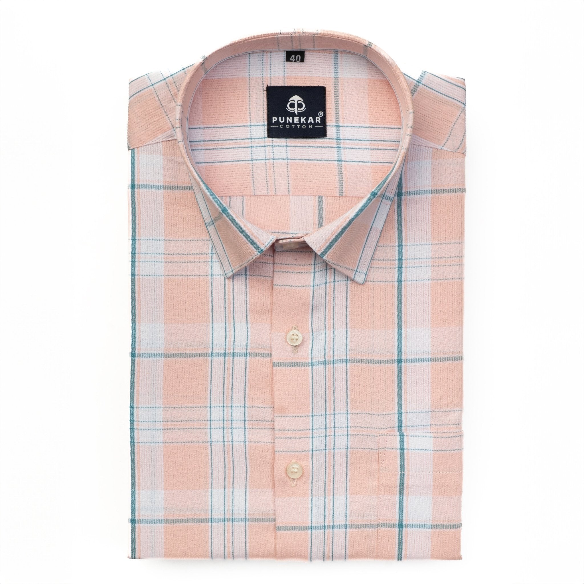 Light Pink Color Tartan Checks Cotton Causal Shirt For Men - Punekar Cotton