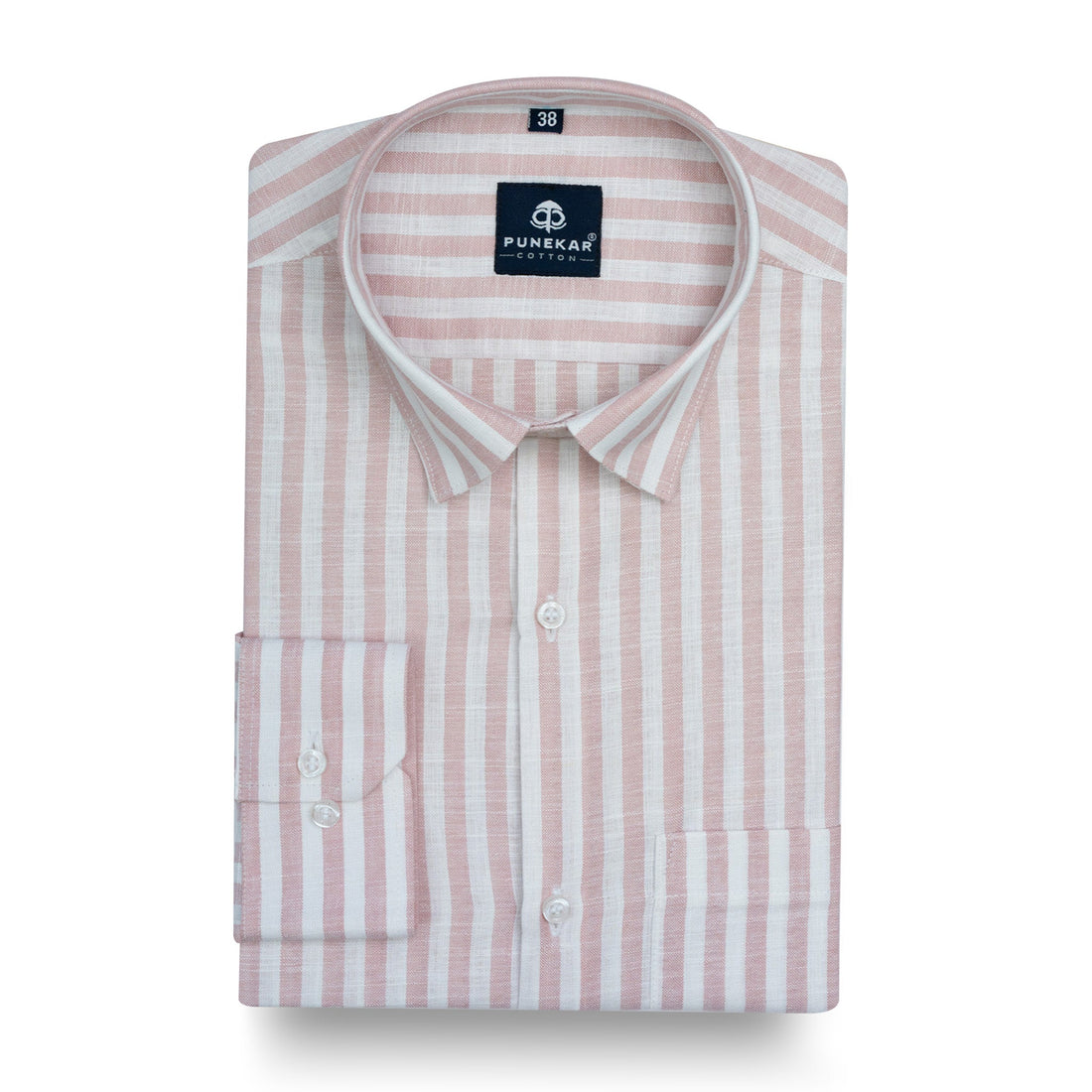 Light Pink Vertical Stripes Cotton Linen Shirt for Men - Punekar Cotton