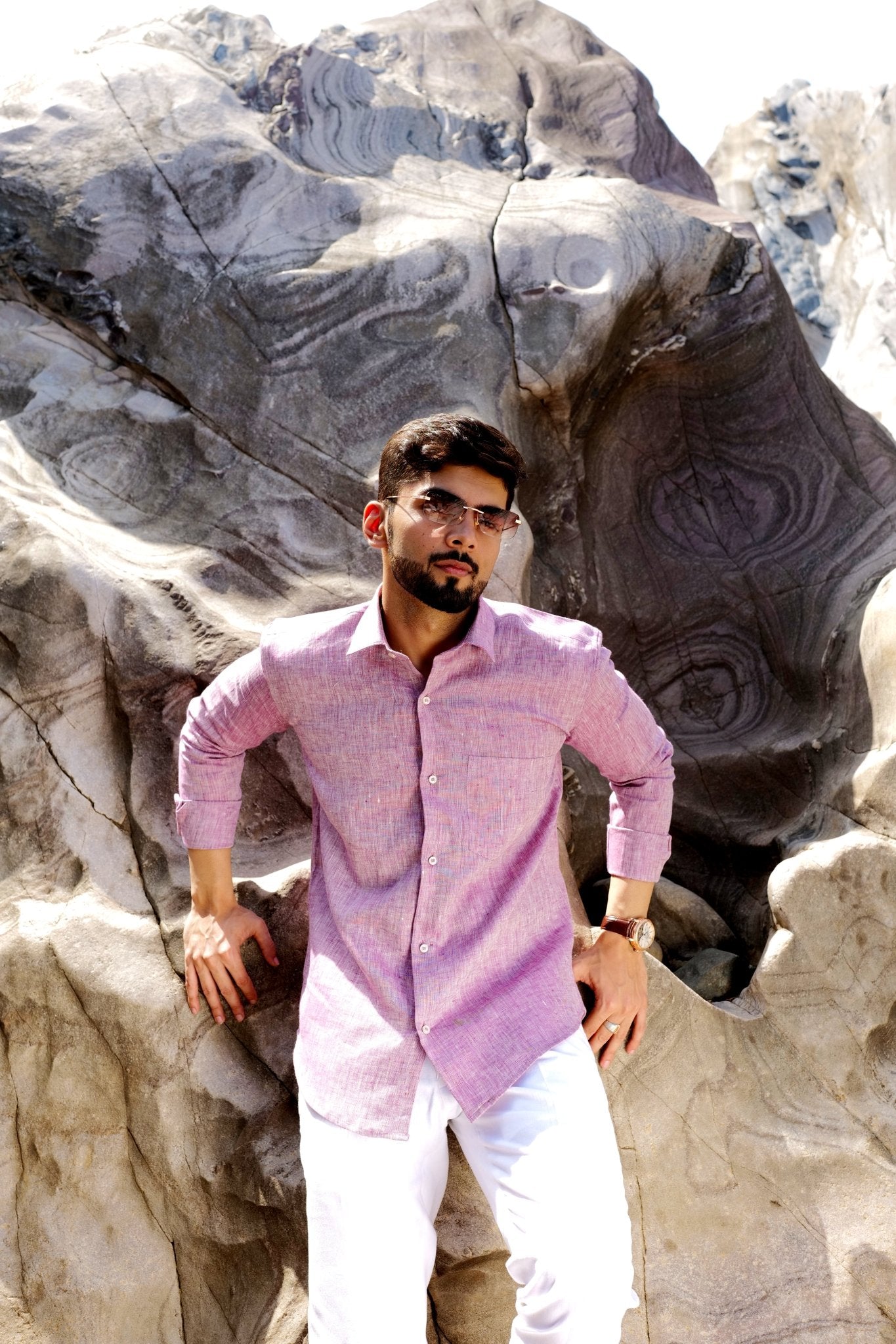 Light Purple Color Prime Linen Shirt For Men - Punekar Cotton