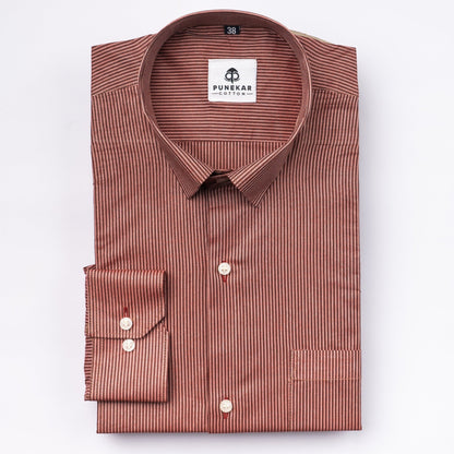 Light Red Color Lining Paper Cotton Shirts For Men - Punekar Cotton