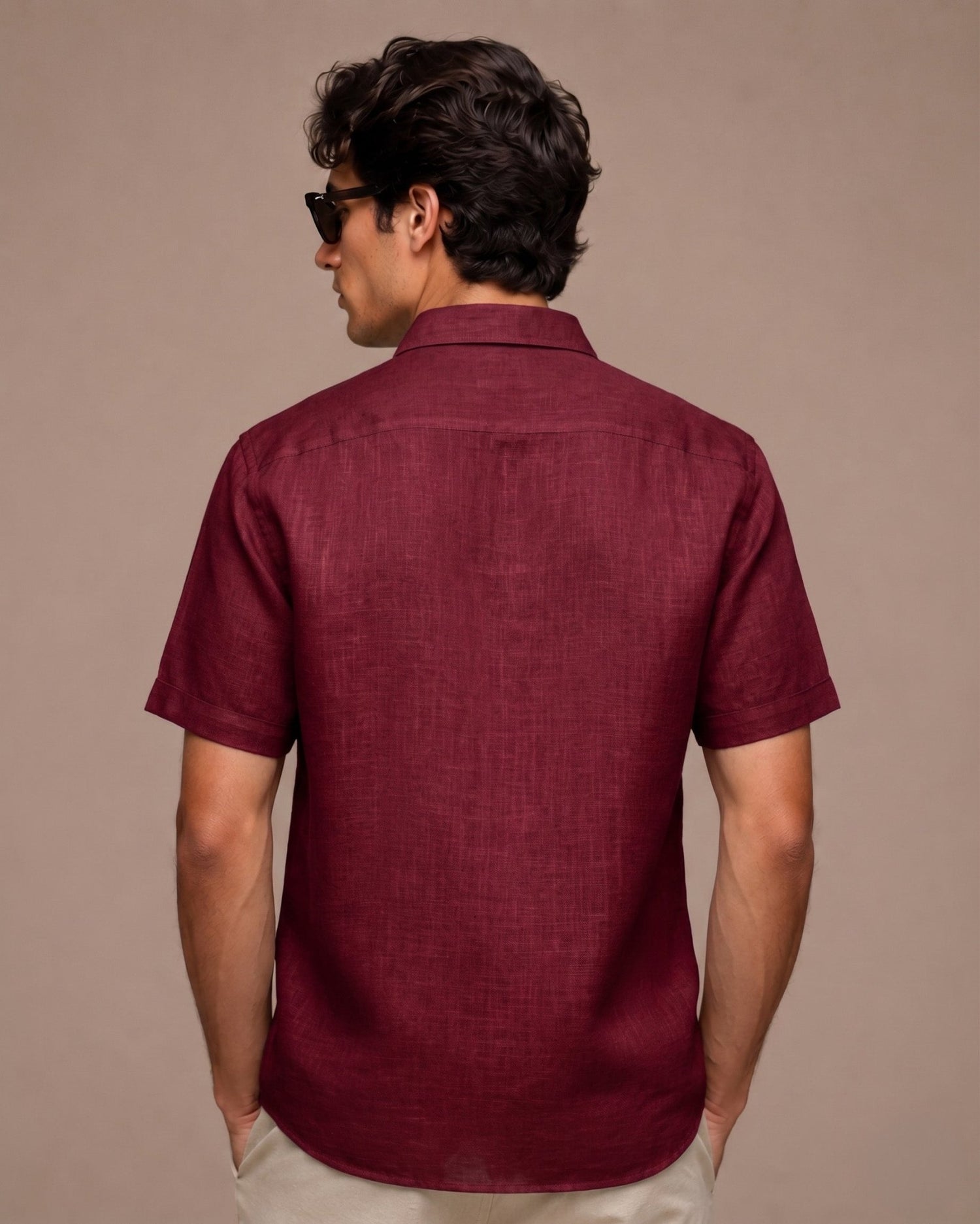 Maroon Color Linen Formal Half Sleeves Shirt For Men - Punekar Cotton