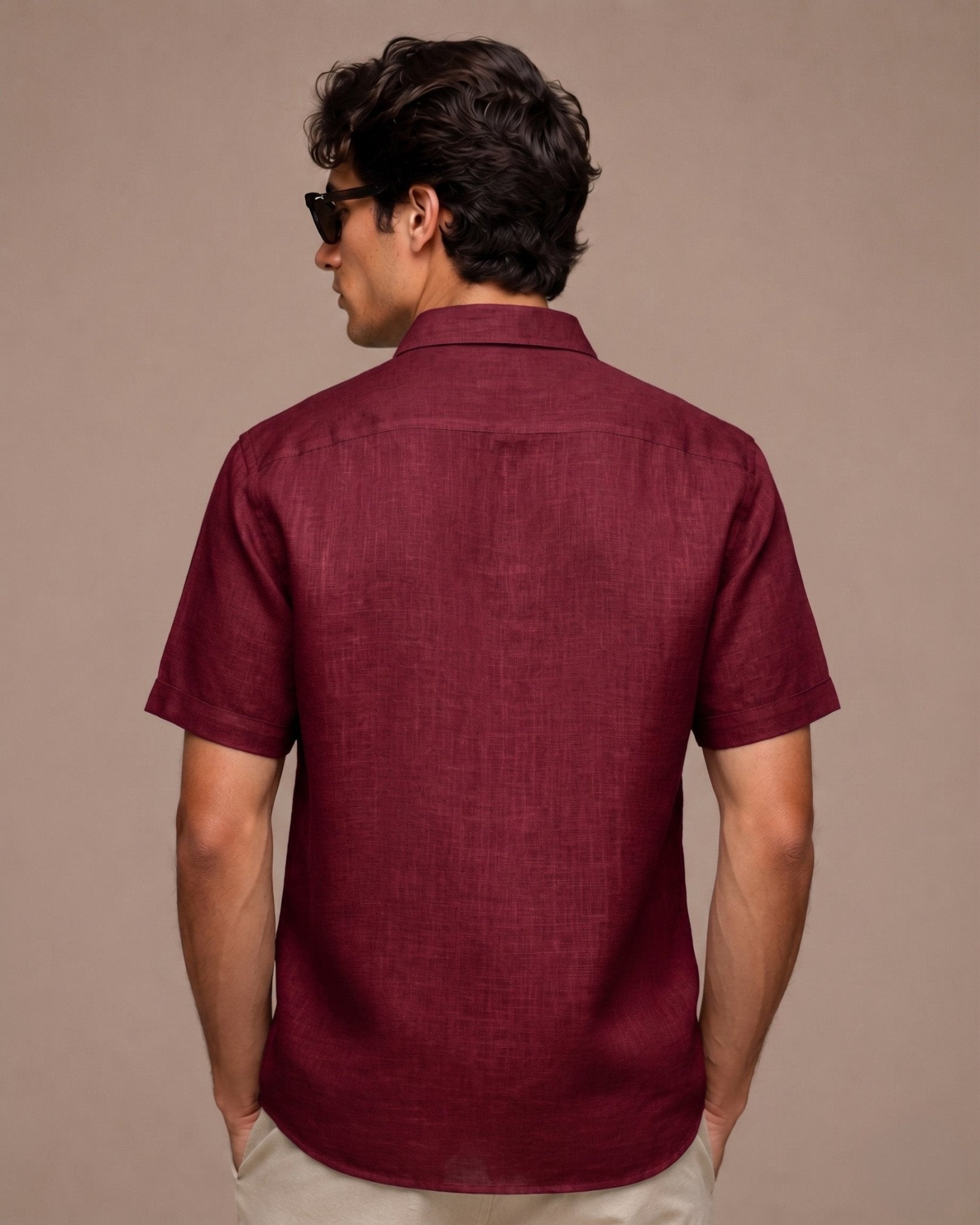 Maroon Color Linen Formal Half Sleeves Shirt For Men - Punekar Cotton