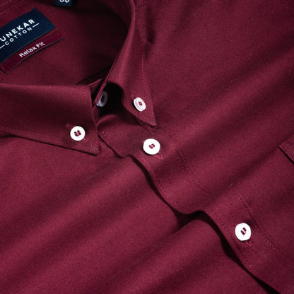 Maroon Colour Cotton Oxford Button Down Collar Shirt For Men - Punekar Cotton