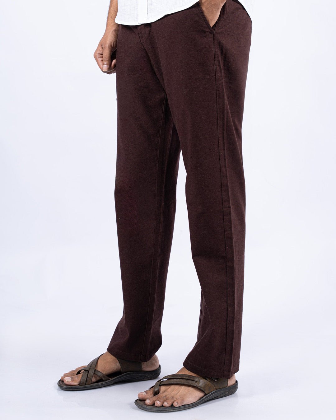Maroon Everyday Cotton Linen Straight-Fit Pants for Men - Punekar Cotton