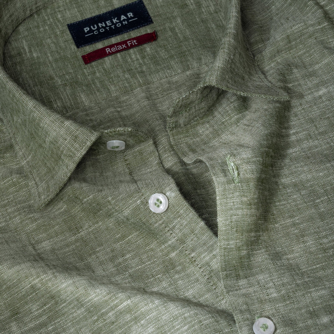 Mehndi Color Classic Lyocell Linen Feel Shirt For Men - Punekar Cotton