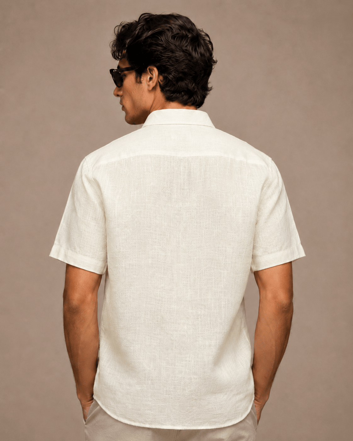 Milky White Color Linen Formal Half Sleeves Shirt For Men - Punekar Cotton