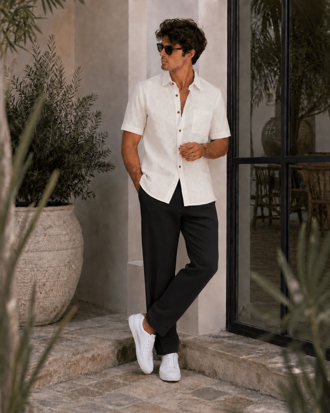 Milky White Color Linen Formal Half Sleeves Shirt For Men - Punekar Cotton