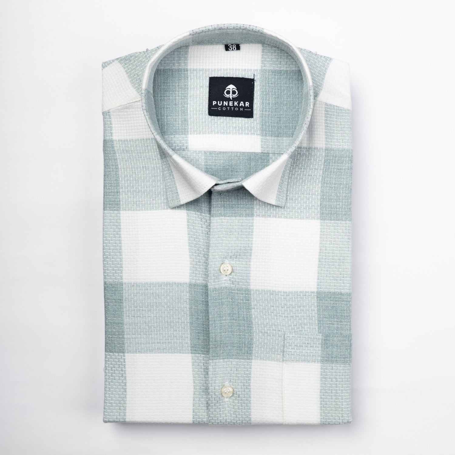 Mint Green Color Checks Pure Cotton Shirt For Men - Punekar Cotton