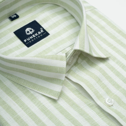 Mint Green Vertical Stripes Cotton Linen Shirt for Men - Punekar Cotton