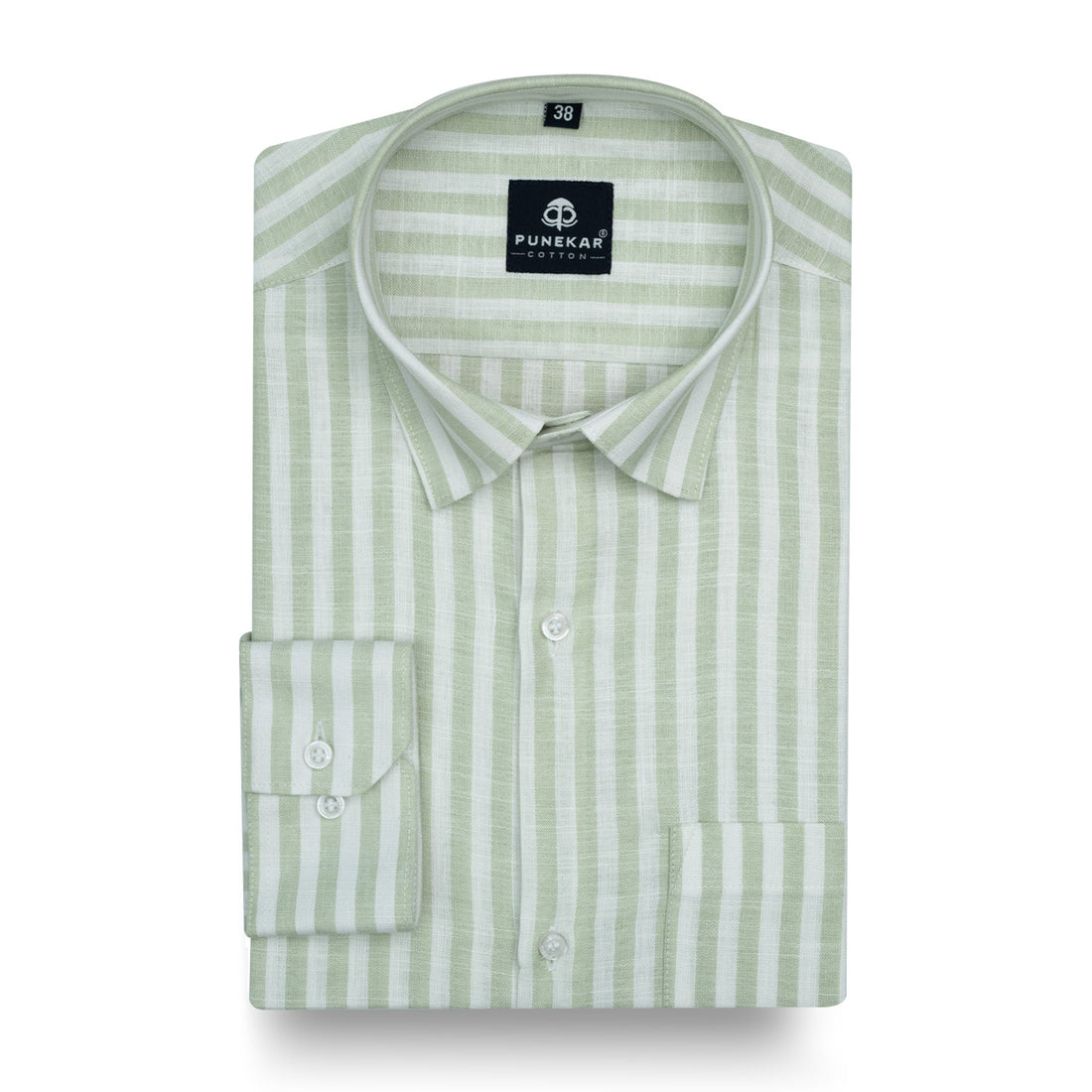 Mint Green Vertical Stripes Cotton Linen Shirt for Men - Punekar Cotton