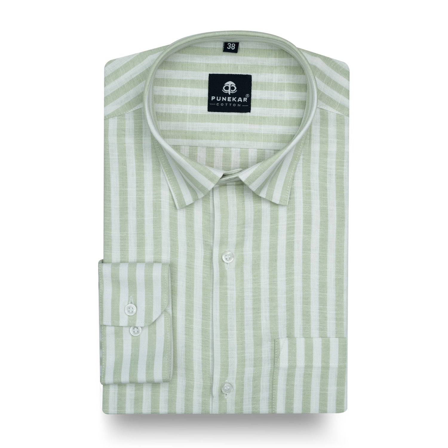 Mint Green Vertical Stripes Cotton Linen Shirt for Men - Punekar Cotton