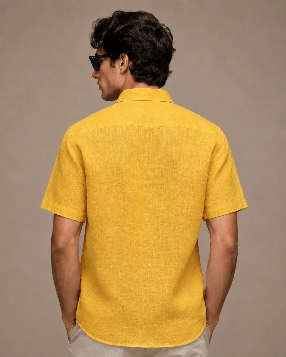 Mustard Yellow Color Linen Formal Half Sleeves Shirt For Men - Punekar Cotton