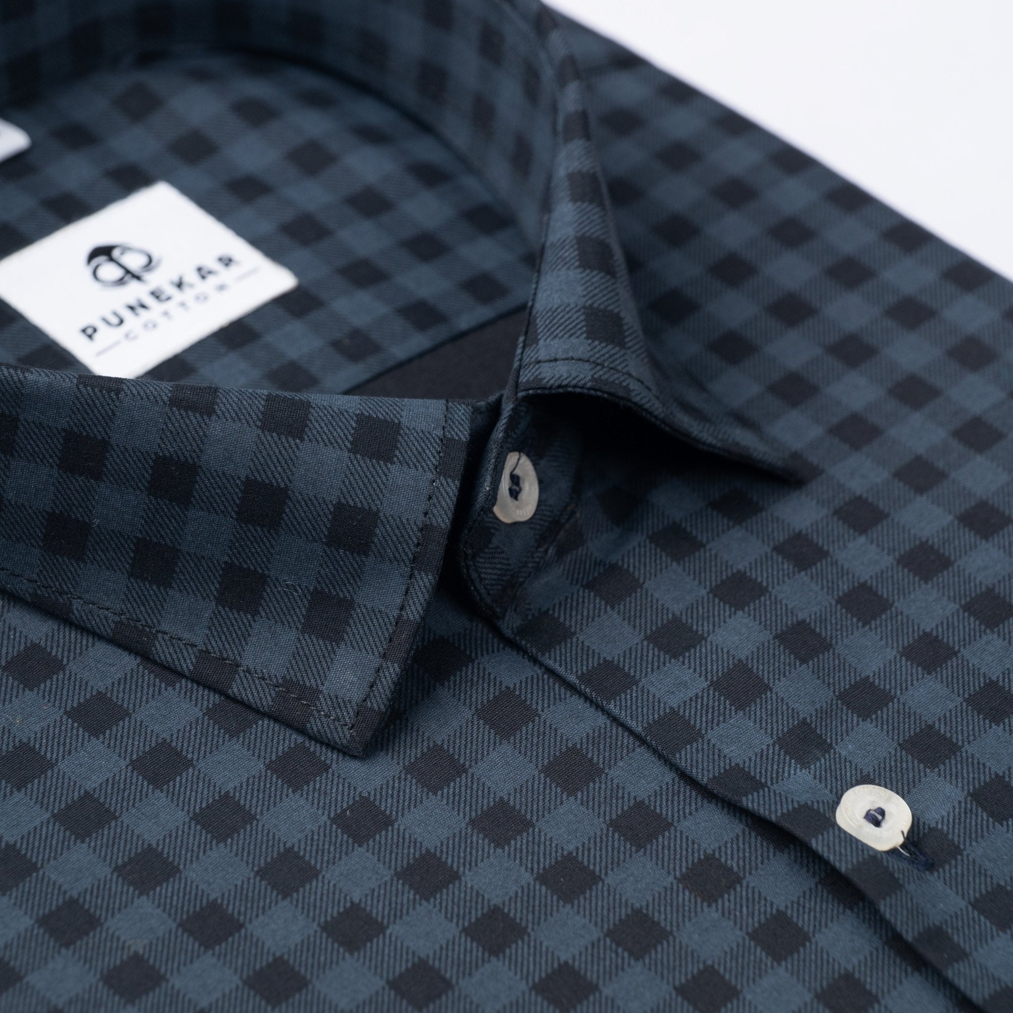 Navy Blue Color Buffalo Checks Cotton Shirt For Men - Punekar Cotton