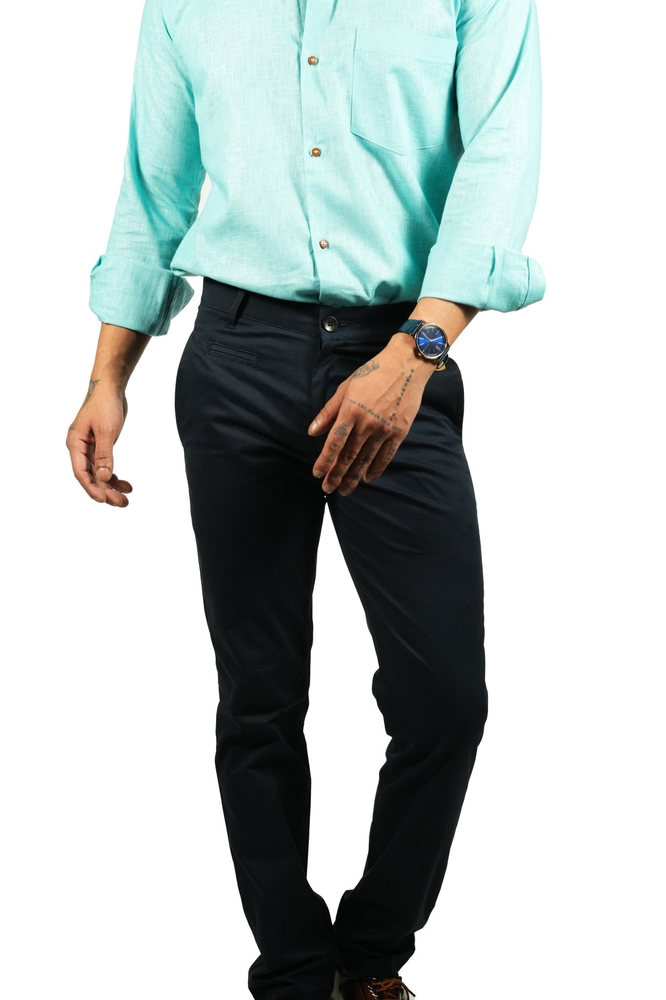 Navy Blue Color Cotton Trouser Pants for Men - Punekar Cotton