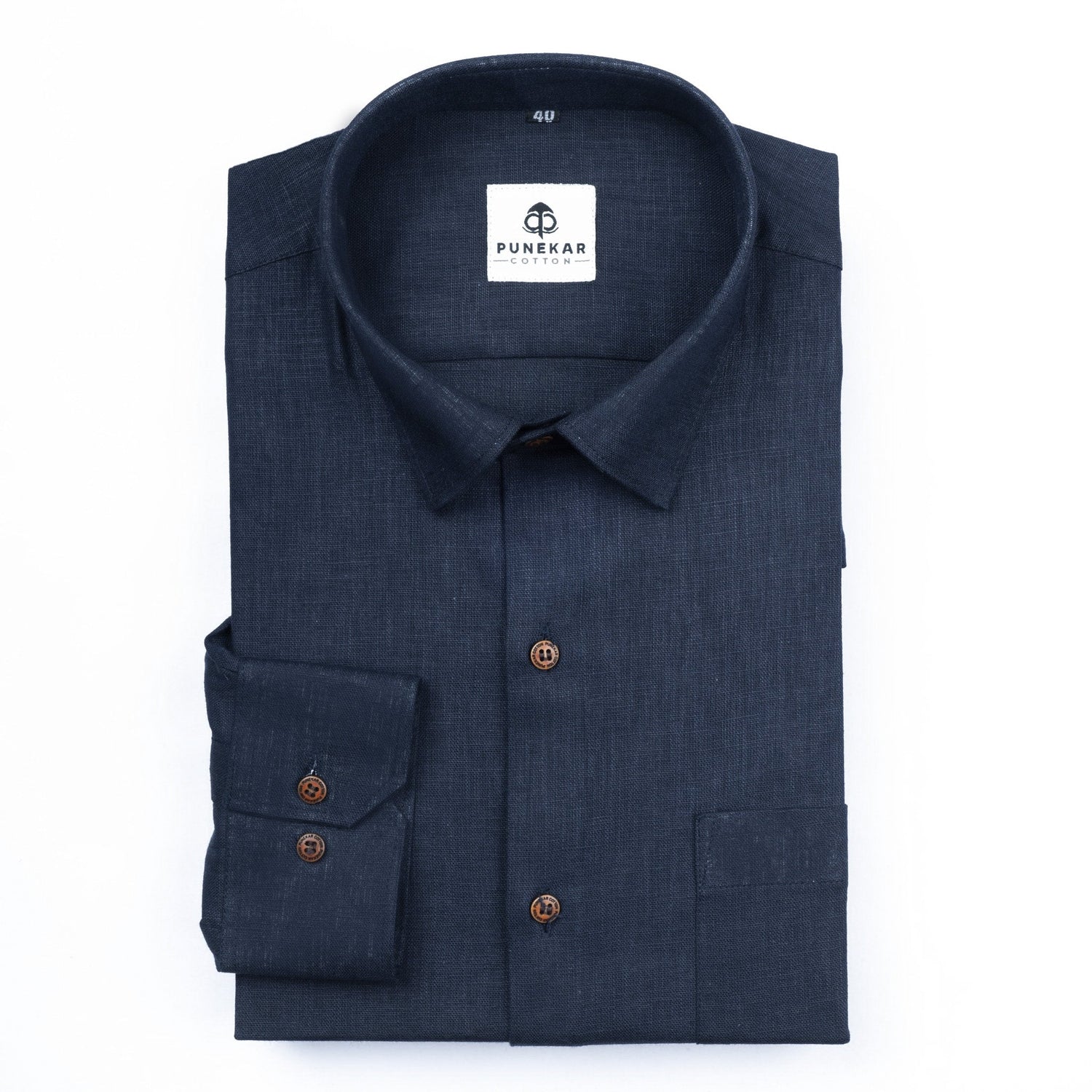 Navy Blue Color Linen Formal Shirts For Men - Punekar Cotton
