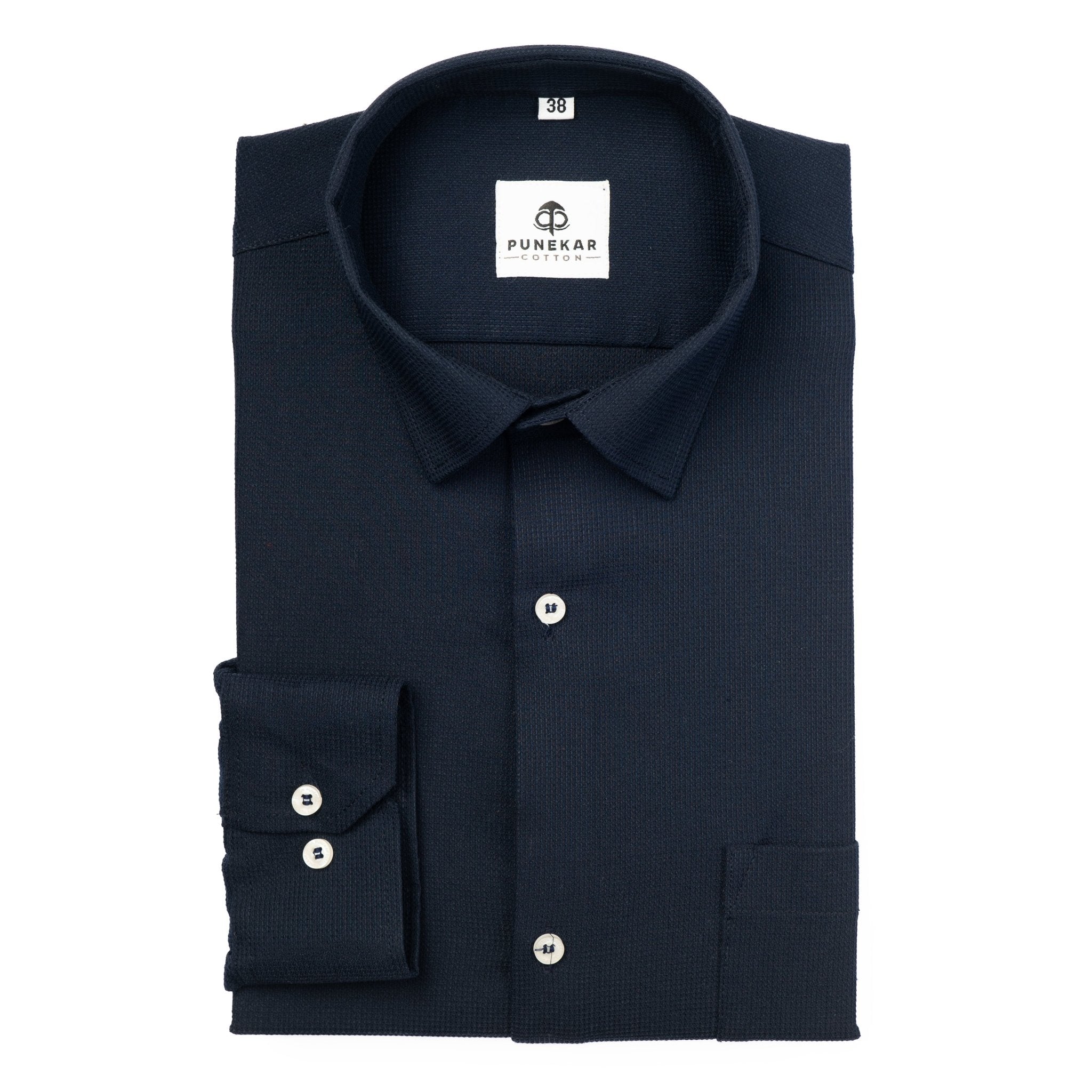 Navy Blue Color Waffle Texture Cotton Shirt For Men - Punekar Cotton