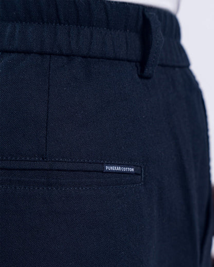 Navy Blue Everyday Cotton Linen Straight-Fit Pants for Men - Punekar Cotton