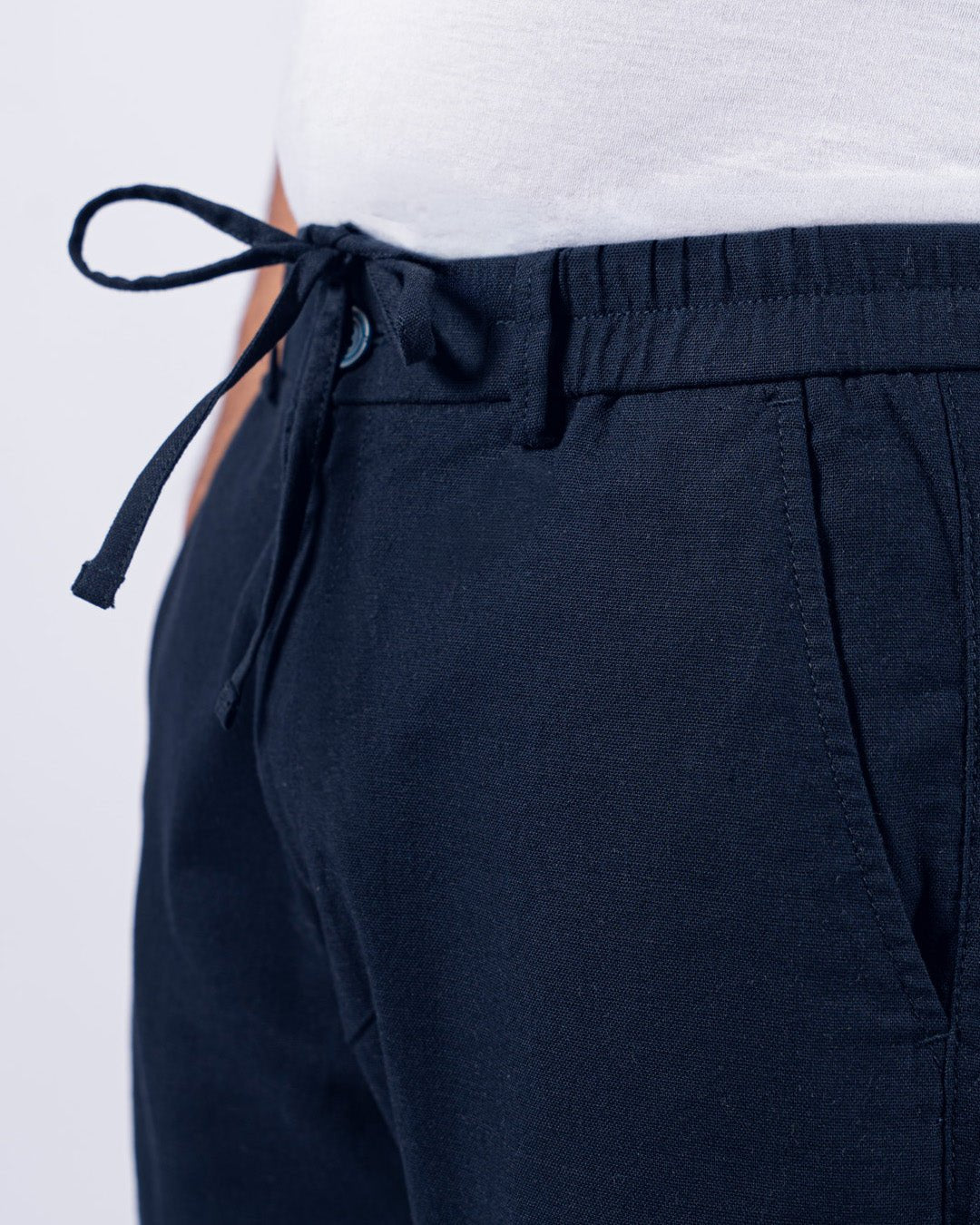 Navy Blue Everyday Cotton Linen Straight-Fit Pants for Men - Punekar Cotton