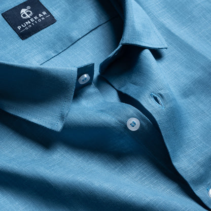 Slate Blue Color 80s Lino Lyocell Shirt For Men