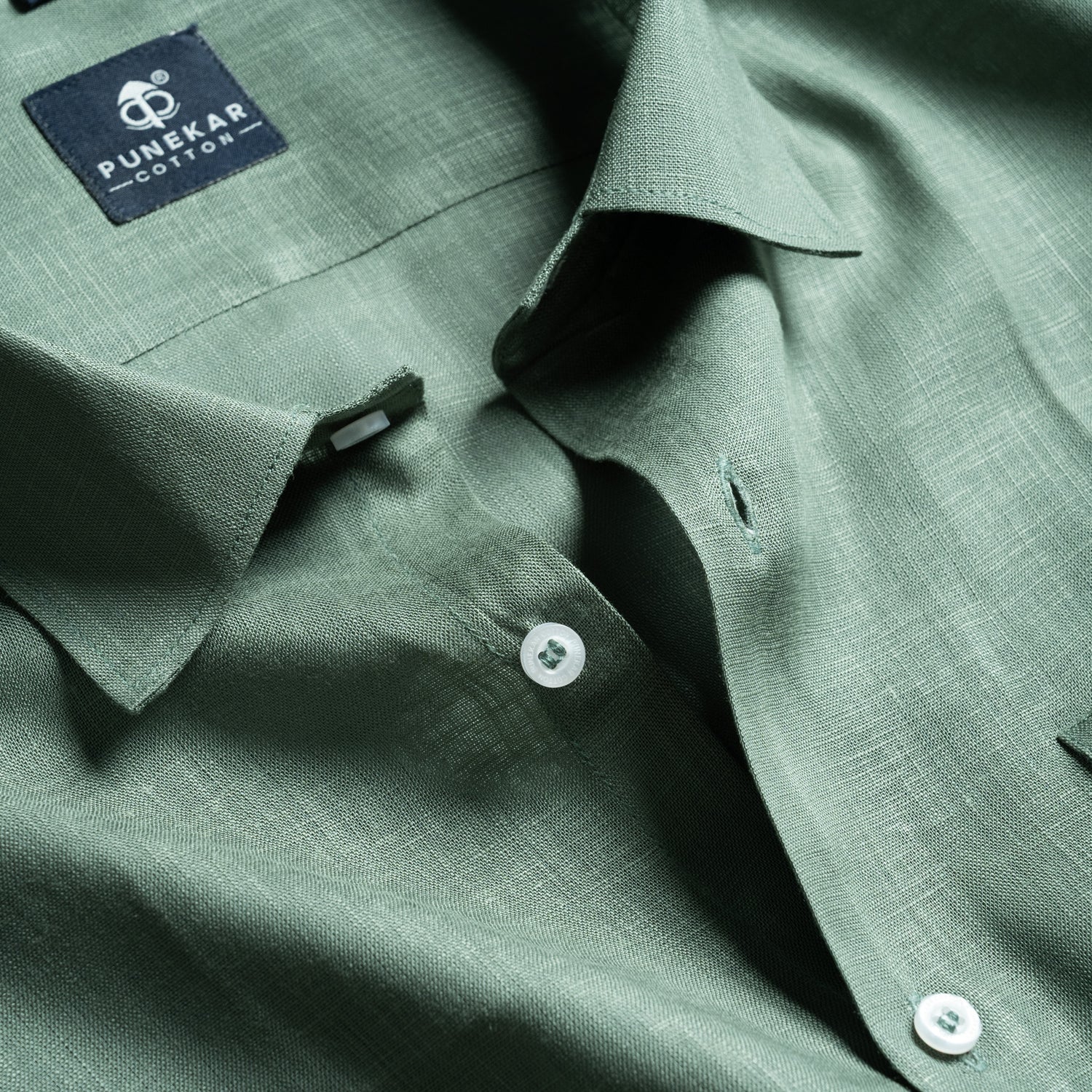 Sage Green Color 80s Lino Lyocell Shirt For Men
