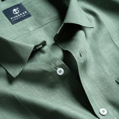 Sage Green Color 80s Lino Lyocell Shirt For Men