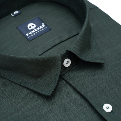 Bottle Green Color 80s Lino Lyocell Shirt For Men