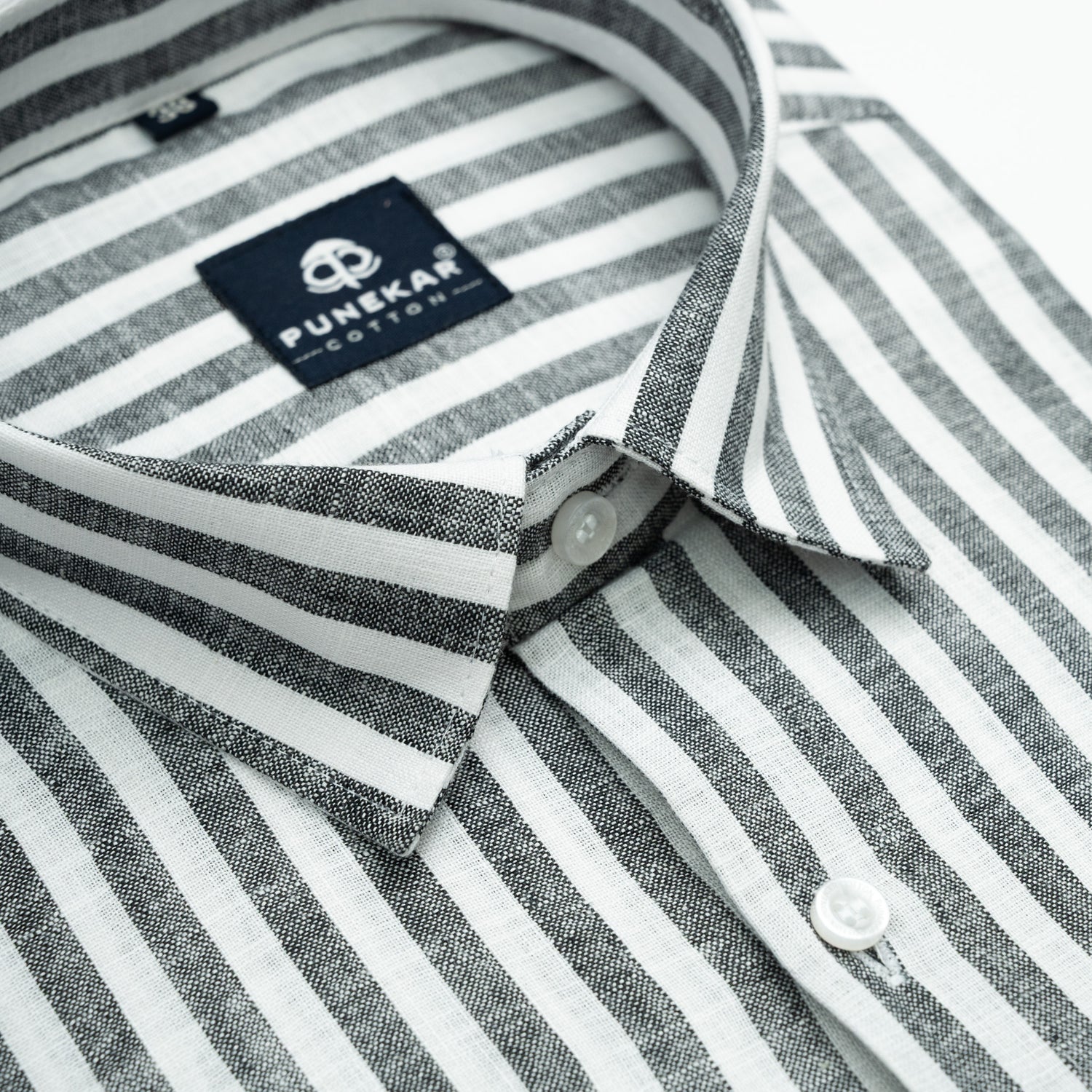 Ash Grey Vertical Stripes Cotton Linen Shirt for Men