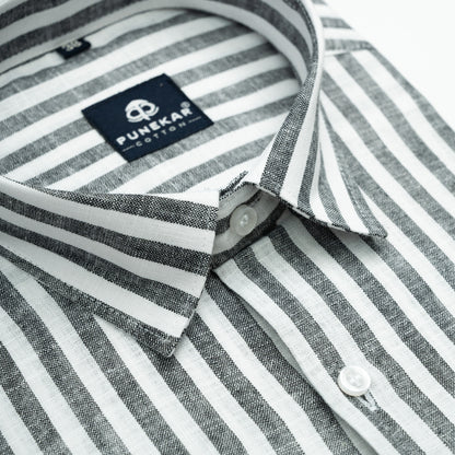 Ash Grey Vertical Stripes Cotton Linen Shirt for Men