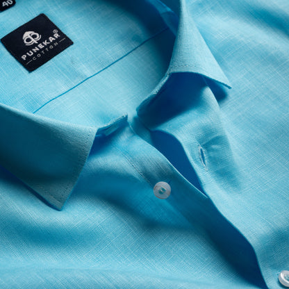 Sky Blue Color 80s Lino Lyocell Shirt For Men