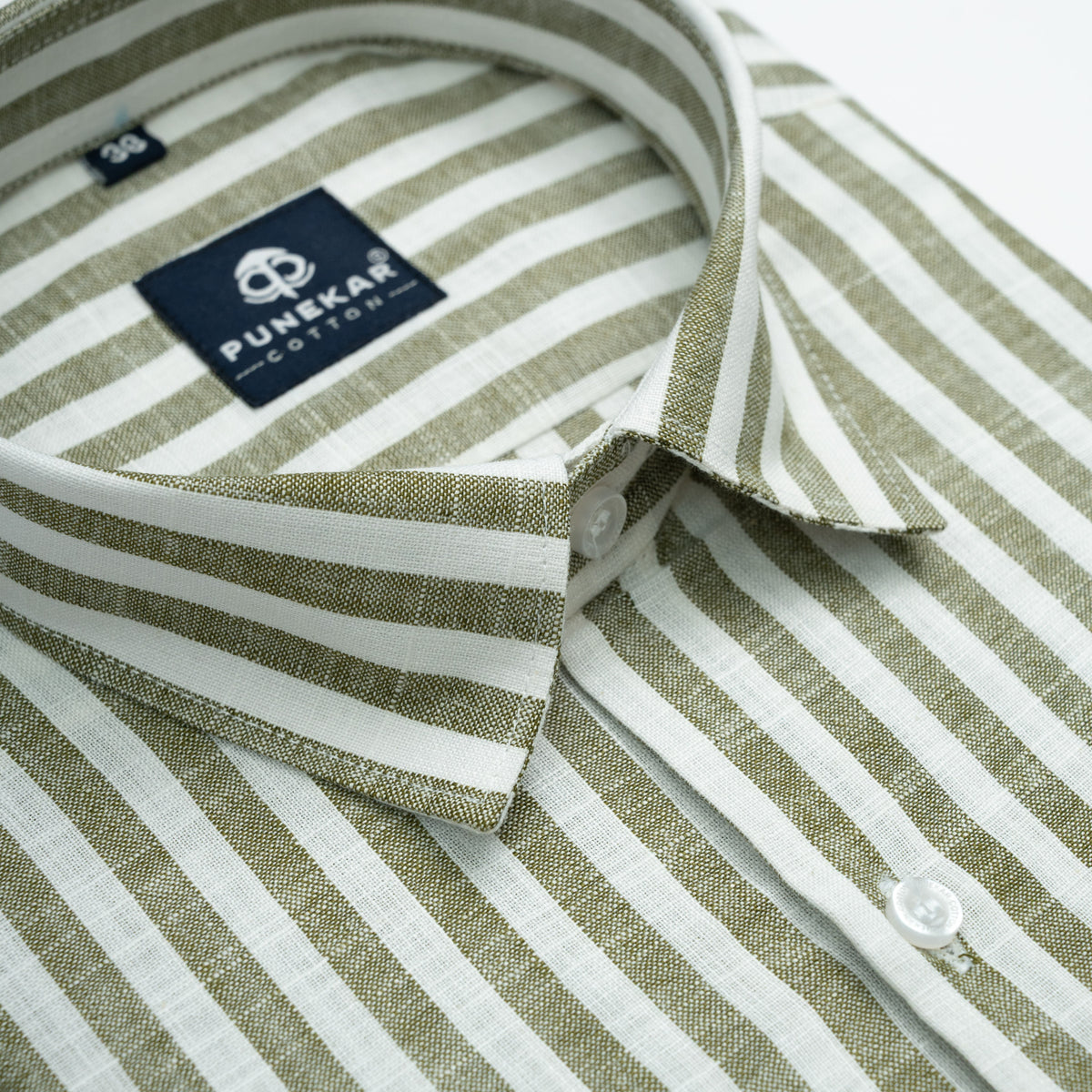 Mehndi Vertical Stripes Cotton Linen Shirt for Men