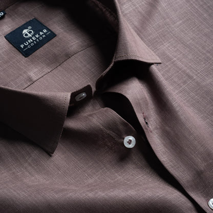 Coco Brown Color 80s Lino Lyocell Shirt For Men