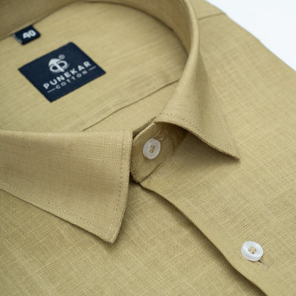 Sand Khaki Color 80s Lino Lyocell Shirt For Men