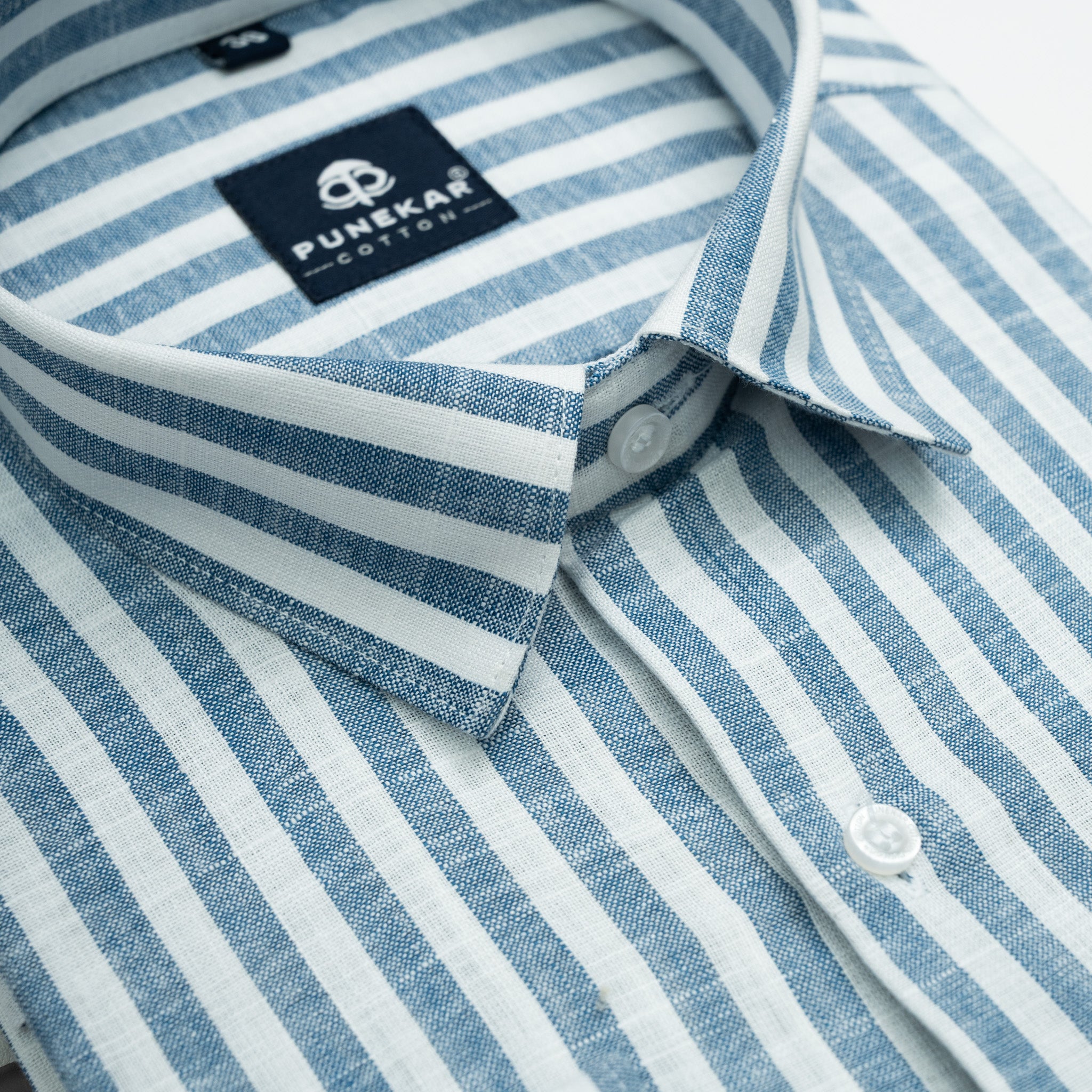 Ash Blue Vertical Stripes Cotton Linen Shirt for Men