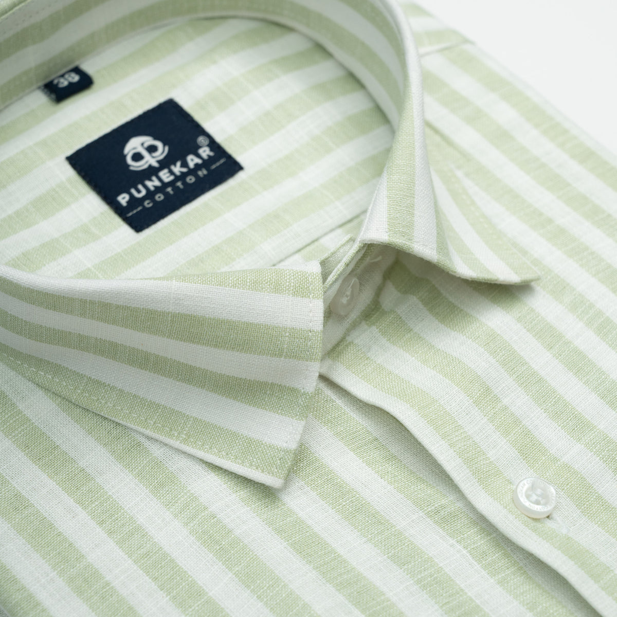 Mint Green Vertical Stripes Cotton Linen Shirt for Men