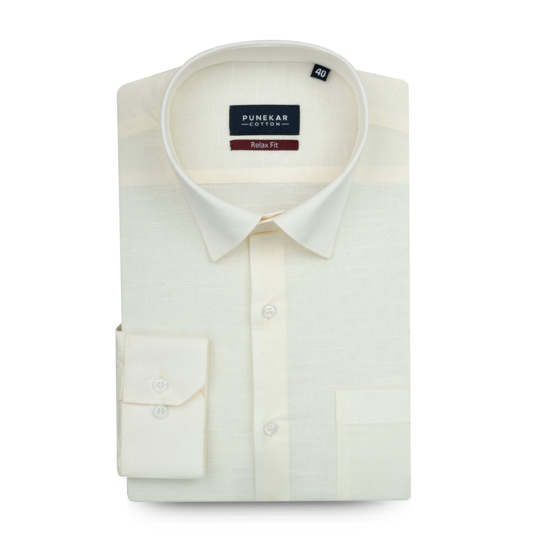 Off White Color Solid Cotton Linen Shirt For Men - Punekar Cotton